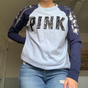 XS VS Pink Blue Sequined Long Sleeve T-Shirt